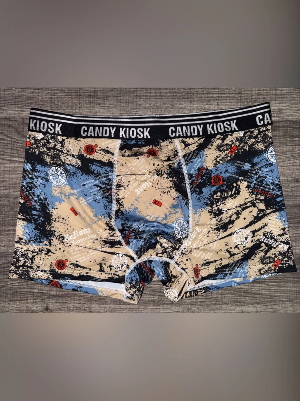 Candy Kiosk Men’s Beige & Blue Patterned Boxer Briefs
